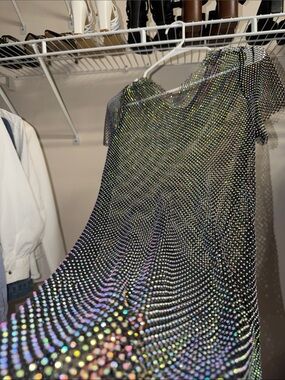 Target Iridescent Rhinestone Mesh Mini Dress